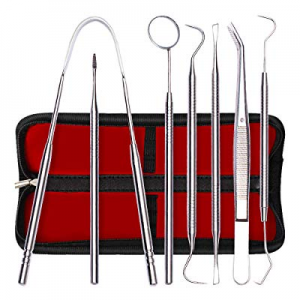 Tenozek 7 PCS Dental Tools Stainless Steel Dental Hygiene Kit, Dental Pick,Tooth Scraper Plaque Tart