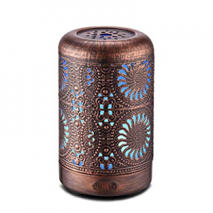 100ml Aromatherapy Essential Oil Diffuser Humidifier Bronze, Mini Vintage Metal Ultrasonic Cool Mist