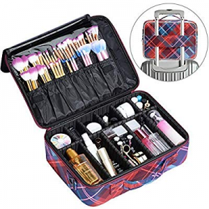 Large Travel Makeup Case Bag 15" Professional Cosmetic Train Cases with Removable EVA Dividers Compa