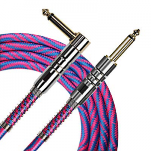Amosic Guitar Cable 10 Feet Bass Keyboard Instrument Cable Straight to Right Angle 1/4 Inch Plug wit
