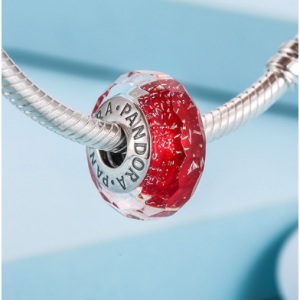 PANDORA/潘多拉 手链串珠红色流沙冰裂切面琉璃珠