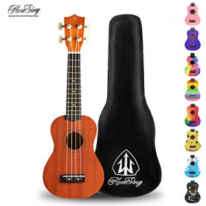 honsing Ukulele Soprano with Gig Bag for Beginners 21" Sapelli Hawaiian Uke Gifts - Reddish Brown