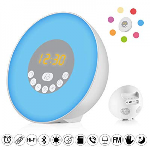 Bluetooth Speaker & Wake-Up Light Alarm Clock with Sunrise/Sunset Simulation and FM, Changeable 7-Co