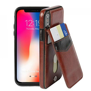Brown iPhone Xs/iPhone X Wallet Case for Men with Snap Flip, Basecent Protective Folio Wallet Case w