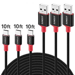 USB C Cable Android, SUNGUY【3Pack, 10ft x3】 Braided USB C to USB A Fast Charging & Data Transfer Cor