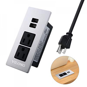 Desk Power Strip Socket with USB, Recessed Power Outlets Connect 2 Plugs 6.5 ft Extension Cord for R
