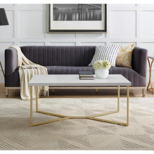 42 in. Y-Leg Coffee Table in White Faux Marble/Gold by Walker Edison Furniture Company