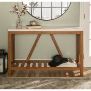 52 in. A-Frame Rustic Marble and Walnut Entry Console Table by Walker Edison Furniture Company