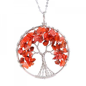 One Day Only！Luvalti Tree of Life - Gemstone Chakra Jewelry Red Orange Silver Chain Necklace now 70.