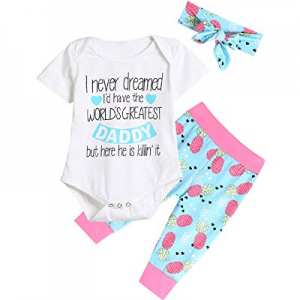 One Day Only！40.0% off Fancidy Newborn Baby Girl Father's Day Letter Printed Short Sleeve Romper Inf