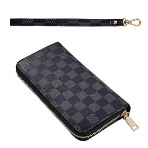 One Day Only！Long Clutch Wallets for Women now 40.0% off , Fashion Checkered Zip Around Wristlet Wal