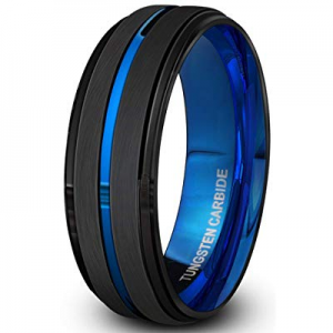 One Day Only！40.0% off PINONLY Black Tungsten Carbide Ring for Men 8mm Wedding Band-Matte Finish-Blu