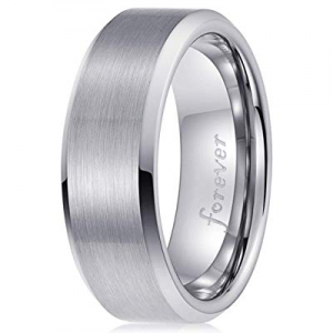 One Day Only！40.0% off PINONLY Classic Tungsten Carbide Ring Men Women Wedding Band 8mm Engagement R