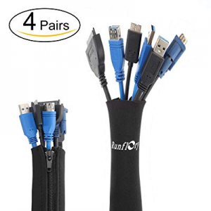 Runflory Cable Management Sleeves, 20 Inch Flexible Neoprene Wire Sleeve Cord Wrap Cover Organizer f