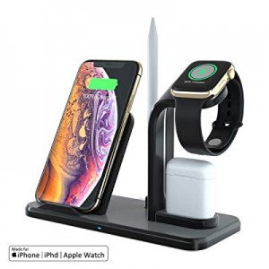 GOSETH 3 in 1 10W Fast Wireless Charger Stand Compatible with iWatch Series 4/3/2/1& AirPods, Qi Fas