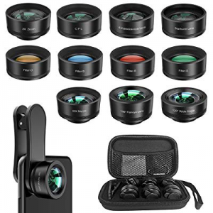 Phone Camera Lens,11 in 1 Cell Phone Lens Kit for iPhone and Android, 0.36X Wide Angle Lens+198°Fish