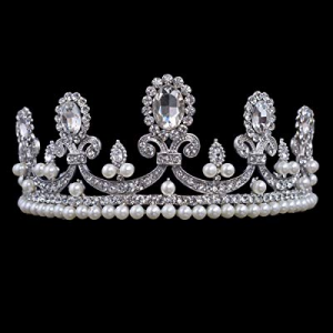 SSNUOY Royal Queen Pageant Crown Bridal Tiara for Women Rhinestone Pearl Headband Birthday Party Jew