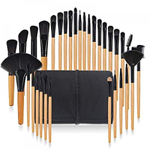 Beige Makeup Brush, 32pcs Wooden Make Up Brushes Set, Pemium Synthetic Soft Bristles Kabuki Foundati