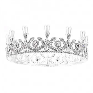 SSNUOY Silver Full Round Queen Crowns Rhinestone Pearl Tiaras for Brides Pageant Wedding Prom Birthd