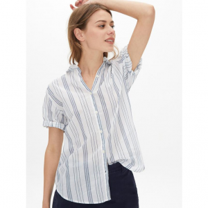 女装|休闲条纹卷边短袖衬衫