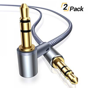 Ainope Aux Cord [2-Pack/4ft], 90°Angled 3.5mm Audio Cables[Hi-Fi Sound, Nylon Braided] Male to Male 