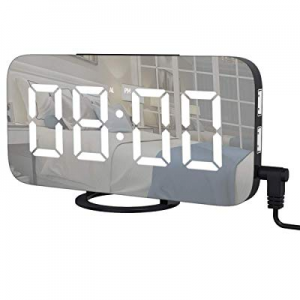 AOGUERBE Digital Alarm Clock, LED 6.5" Large Digit Mirror Clock Dual USB Charging Ports, Adjustable 