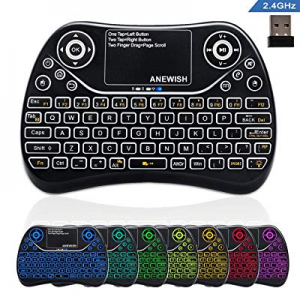 ANEWISH 2.4GHz Wireless Mini Keyboard Backlit RGB 7 Color with Touchpad Mouse Combo, Rechargable Com