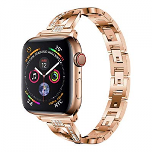 Yolovie Stainless Steel Band Compatible for Apple Watch Bands 40mm 38mm Women Rhinestone Bling Wrist