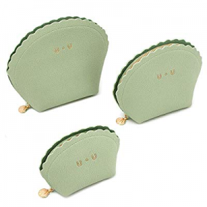 U+U Toiletry Bag for Women, 3 in 1 Portable Carry on Travel Cosmetic Bag, Soft PU Leather Green