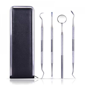 XREXS Dental Prepared Teeth Cleaning Tools Hygiene Kit Remove tartar 4 Piece Mouth Mirror,Tooth Pick
