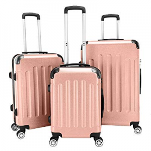 Lovinland Travel Luggage 3 Piece Set 20'' 24'' 28'' ABS Storage Suitcase Rose Gold