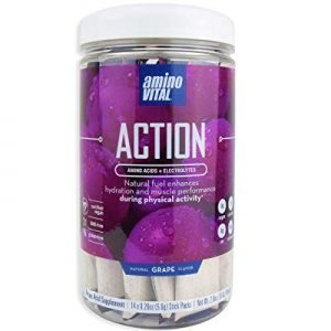 Amino VITAL Action - Fermented Vegan BCAAs Amino Acid Powder + Electrolytes in Single Serve Packets 