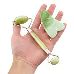Jade Roller for Face and Gua Sha Scrapping Massage Tools Set -100% Natural Jade Facial Roller Slimmi