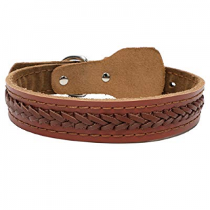 Dog Collar Leather - Brown Black Genuine Leather Collar for Medium and Large Dogs Medium …