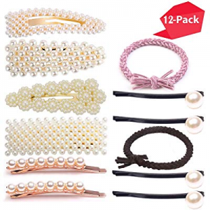 Pearls Hair Clips for Women Girls, Anysoso 12 pcs Large Bows/Clips/Hair Ties for Birthday Valentines