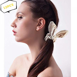 Velvet Scrunchies for Hair, 12 Pcs Bunny Scrunchies Assorted Colors Velvet Hair Ties for Women or Gi