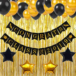 Graduation Party Supplies 2019 Decorations Congrats Class of 2019 Banner Black and Gold Graduation P