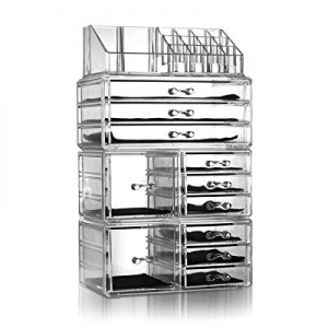 Lovinland Makeup Organizer Set 4 Pcs Plastic Cosmetic Jewelry Display Storage Rack Transparent