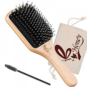Hair Brush-Natural Boar Bristle Hair Brush With Detangling Pins, Best Paddle Brush for Women Men&Kid