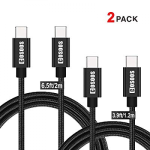 COSOOS 2 Long USB Type C to C Cables(3.9ft,6.5ft) Nylon Braided Fast Charging Syncing Cord,Compatibl