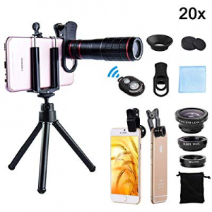 DDcafor Universal Smartphone Telephoto Camera Lens Kit, 20x Focus 15x Macro & 180° Fisheye Lens Adju