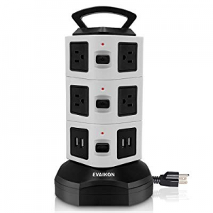 Power Strip Tower - EVAIKON Extension Cord with 10 Outlet 4 USB Ports 3000W/13A Surge Protector Elec