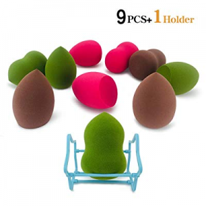 MEACOLIA 9 Pcs Beauty Blending Sponge Set for Makeup,Soft Makeup Sponges Blender with Holder for Liq