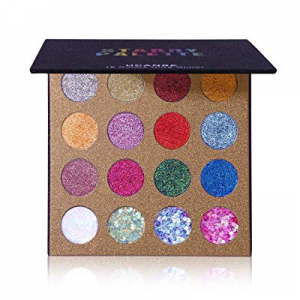 UCANBE 16 Color Glitter Eyeshadow Palette 4 Chunky Gel Glitter + 12 Pressed Glitter Eye Shadow High 