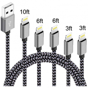 IDiSON 5Pack(3ft 3ft 6ft 6ft 10ft) iPhone Lightning Cable Apple MFi Certified Braided Nyl @ Amazon