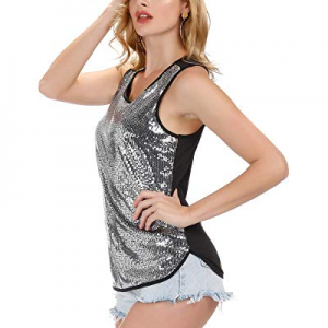 KANCY KOLE Women Sparkle Sequin Tank Tops Y Back Party Shimmer Glitter Shirt now 30.0% off 