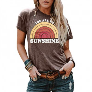 40.0% off Vanbuy Womens You are My Sunshine T Shirt Short Sleeve Printed Graphic Tees Casual Summe..