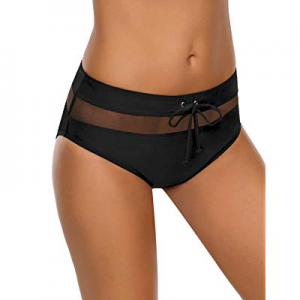 Utyful Women's Solid Mesh Insert Drawcord Bikini Bottom Full Coverage Swim Brief now 80.0% off 