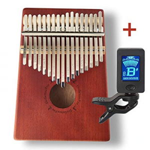 New Kalimba 17 Keys Thumb Piano + Bonus Chromatic Tuner Kit by DoSensePro. Solid Mahogany with Steel
