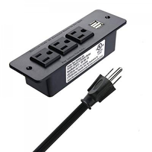Recessed Power Strip Socket with USB Ports.Desk 3-Outlets Plug 9.8 ft Extension Cord for Conference 